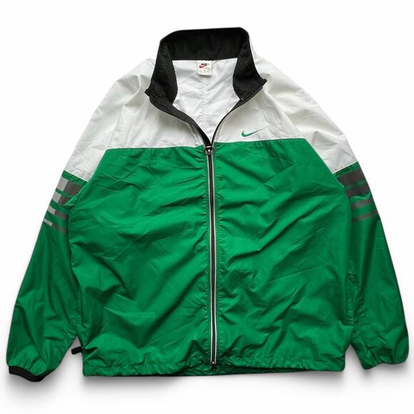 Vintage 90s Nike Windbreaker Zip Jacket White Green Swoosh Oversized Clima Fit - Picture 5 of 16